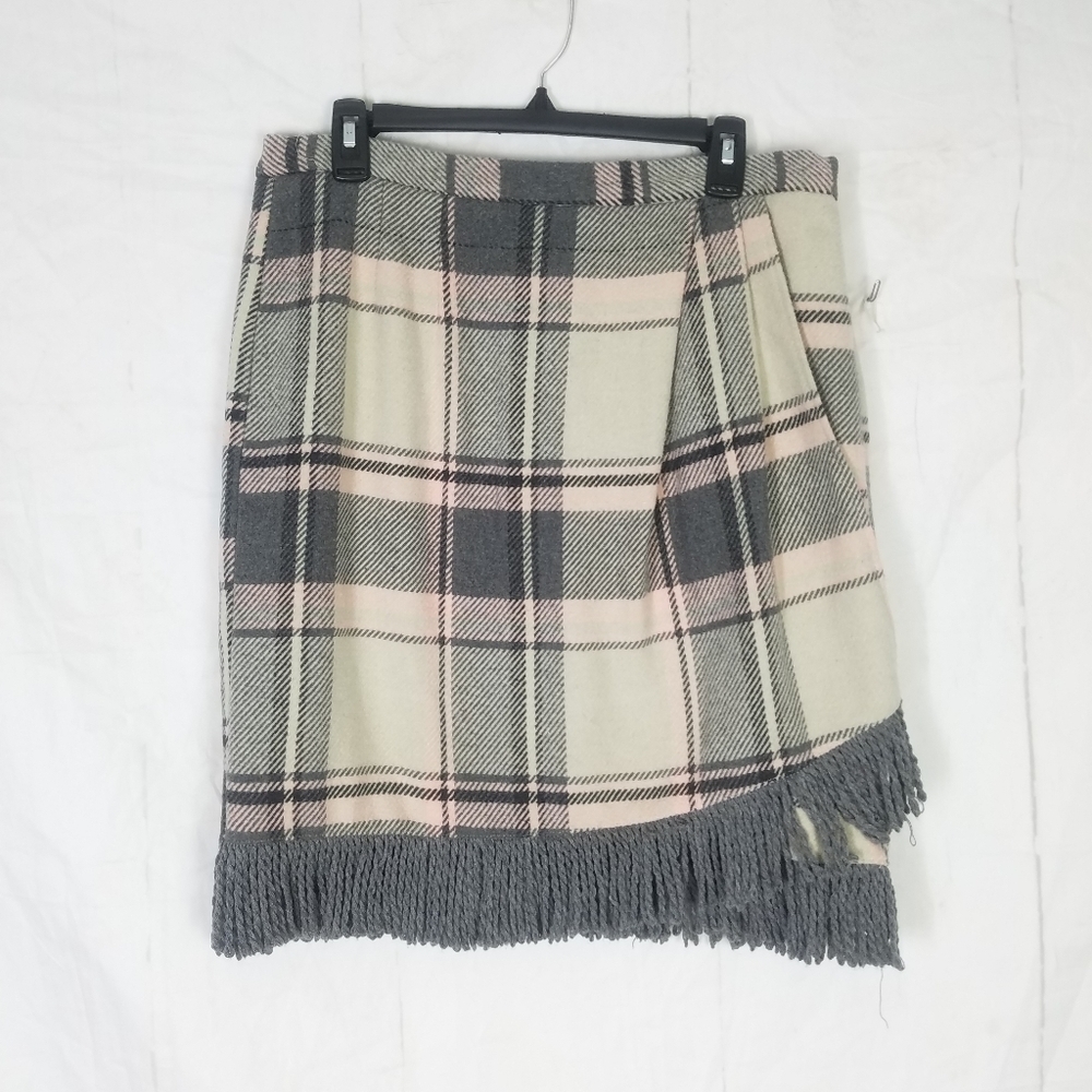For cynthia plaid Fringe faux wrap skirt - Picture 2 of 10